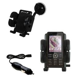 Gomadic Sony Ericsson G900 Flexible Auto Windshield Holder with Car Charger - Uses TipExchange