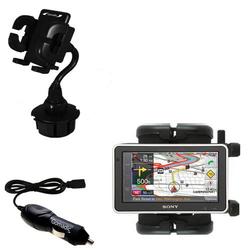 Gomadic Sony Nav-U NV-U83T Auto Cup Holder with Car Charger - Uses TipExchange