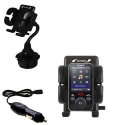 Gomadic Sony Walkman NWZ-S638F Auto Cup Holder with Car Charger - Uses TipExchange