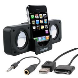 Eforcity Speaker Kit for iPhone / iPod , Black : 3.5mm Audio Adapter , Foldable Multimedia Speaker / Retracta
