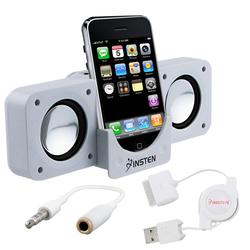 Eforcity Speaker Kit for iPhone / iPod , White : 3.5mm Audio Adapter , Foldable Multimedia Speaker / Retracta