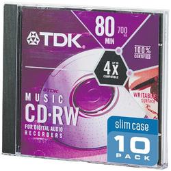 TDK CDRW80TWN10 10 Pack of 700MB 4x CD-RW Discs in Slim Jewel Cases