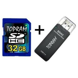 TOPRAM Technology TOPRAM 32GB CLASS 6 SDHC HIGH SPEED FLASH MEMORY CARD + USB 2.0 SDHC HIGH SPEED FLASH CARD READER #R