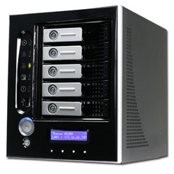 Thecus N5200BR - NAS Server with Intel Celeron M Processor - 1 x Gigabit RJ-45 Connector, 4 port Gigabit Switch (Router)