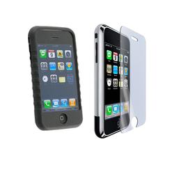 Eforcity iPhone 1st Gen (NOT for iPhone 3G) BLACK SILICONE SKIN CASE / Screen Protector Cover Shield Guard
