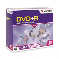 VERBATIM CORPORATION 10PK DVD+R 4.7GB 16X BRANDED SLIM CASE