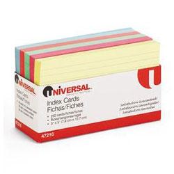 Universal 3 x 5 Multi-Color Ruled Index Cards, Assorted Colors, 250 Cards/Pack (UNV47216)