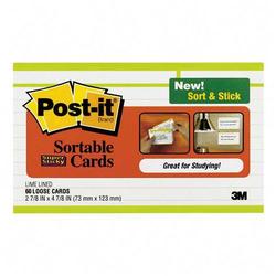 3M Post-it Sortable Cards - 3 x 5 - 60 x Card - Lime Green