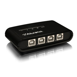 ALURATEK Aluratek 4-Port USB 2.0 Auto Sharing Switch - 4 x 4-pin Type B USB 2.0 - USB, 1 x 4-pin Type A USB 2.0 - USB - External