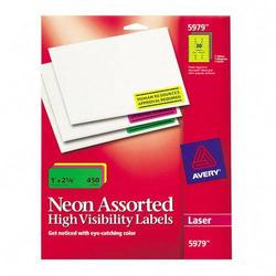 Avery-Dennison Avery Dennison High Visibility Labels - 1 Width x 2.62 Length - Permanent - 450 / Pack - Neon Green, Neon Magenta
