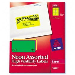 Avery-Dennison Avery Dennison Neon Rectangle Laser Labels - 2 Width x 4 Length - Permanent - 150 / Pack - Neon Yellow, Neon Green