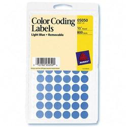 Avery-Dennison Avery Dennison Print or Write Round Color-Coding Labels - 0.5 Diameter - Removable - 800 / Pack - Light Blue