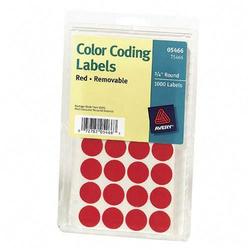 Avery-Dennison Avery Dennison Removable Round Color Coding Labels - 0.75 Diameter - RemovableLabel - Red (T5466)