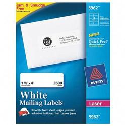 AVERY Avery Dennison White Mailing Labels - 1.33 Width x 4 Length - Permanent - 3500 / Box - White (5962)