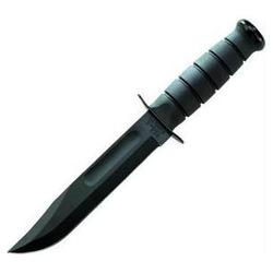 Ka-Bar Black Fighting Knife, Black Leather Sheath, 7 In., Plain