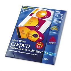 Avery-Dennison CD/DVD Label And Case Insert Combo, Inkjet, White (AVE08696)