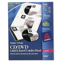 Avery-Dennison CD/DVD Label And Case Insert Combo, Laser, White (AVE05696)