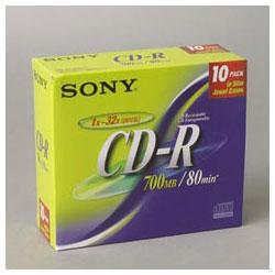 Sony Magnetic Products CD-R Discs, 48x, 700MB/80Min, Branded, Slim Jewel Case, Silver, 10/Pack (SON58216)