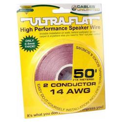 CABLES UNLIMITED Cables Unlimited 50ft White 2 Conductor UltraFlat 14AWG Speaker Wire - 50ft - White