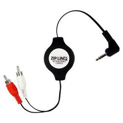 Zip-Linq Cables Unlimited Ziplinq Retractable 3.5mm to 2 RCA Black Audio Cable - 1 x Mini-phone - 2 x RCA - 4ft - Black