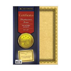 Southworth Company Certificate Refill, with Borders,24Lb,8-1/2 x11 ,25/Pack,Gold (SOUCT4R)