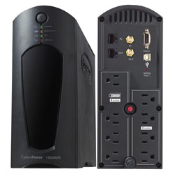 CyberPower Systems CyberPower CP1500AVRT UPS - 1500VA/900W AVR 8-Outlet RJ11/RJ45/Coax EMI/RFI USB - PowerPanel Software
