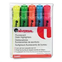 Universal Office Products Desk Highlighter, Five-Color Set, Chisel Tip, Pocket Clip (UNV08860)