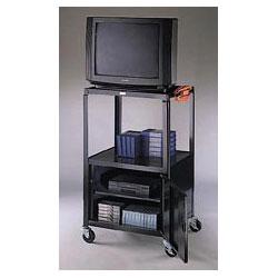 Office Impressions Design Adjustable Steel Monitor Cart with Power Strip & Locking Cabinet, 28wx24h, Black (OID36650)