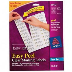 Avery-Dennison Avery Dennison Address Labels - 1 Width x 2.62 Length - 750 / Pack - Clear (8660)