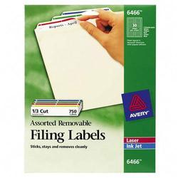 Avery-Dennison Avery Dennison Assorted Removable Filing Labels - 0.66 Width x 3.43 Length - Removable - 750 / Pack - Green, Red, White, Yellow (6466)