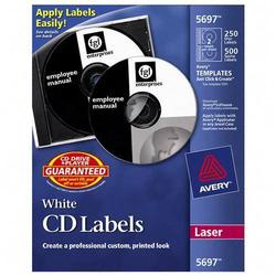Avery-Dennison Avery Dennison CD/DVD and Jewel Case Spine Laser Labels - Matte - 250 x Label, 500 x Spine Labels - White (5697)