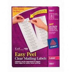 Avery-Dennison Avery Dennison Easy Peel Clear Mailing Labels - 1 Width x 4.12 Length - Permanent - 1000 / Box - Clear