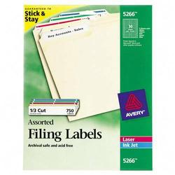 Avery-Dennison Avery Dennison Filing Label - 0.66 Width x 3.43 Length, 0.33 Length - Permanent - 750 / Pack - White, Red, Green, Yellow, Blue