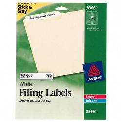 Avery-Dennison Avery Dennison Filing Labels - 0.66 Width x 3.43 Length, 0.33 Length - Permanent - 750 / Box - White