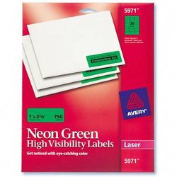 Avery-Dennison Avery Dennison High Visibility Laser Labels - 1 Width x 2.62 Length - Permanent - 750 / Pack - Neon Green (5971)