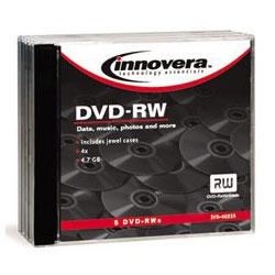 INNOVERA DVD-RW Rewritable Discs, 4.7GB, 4x, Silver, Jewel Case, 10/Pack (IVR46836)