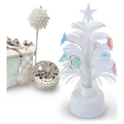 Eforcity Desktop Christmas Tree w/ Ornaments & Color LED Light, White, 8 inch
