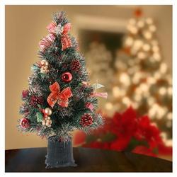 Eforcity Desktop Christmas Tree w/ Red & Gold Ornaments & Color LED Light, 24 inch