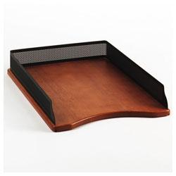 RubberMaid Distinctions™ Self Stacking Legal Size Desk Tray, Rich Cherry Wood/Black Metal (ROL22613)