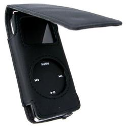Eforcity Black Leather Flip Case with Cover for iPod Nano 2GB / 4GB BONUS Screen Protector!!