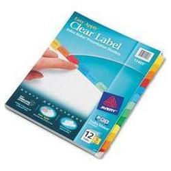 Avery-Dennison Index Maker® White Dividers, Multicolor 12 Tab Style, with Clear Labels, 1 Set (AVE11405)