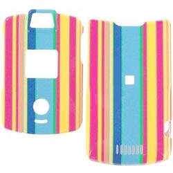 Wireless Emporium, Inc. Motorola V3/V3m/V3c Blue Yellow Pink Stripes Snap-On Protector Case Faceplate