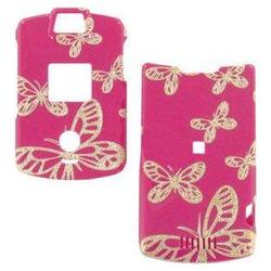 Wireless Emporium, Inc. Motorola V3/V3m/V3c Hot Pink w/ Glitter Butterflies Snap-On Protector Case Faceplate