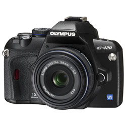 Olympus EVOLT E-420 10 Megapixel Digital SLR Camera with 25MM Outfit, Autofocus, Live View, Face Detection & Dust Reduction