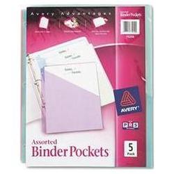 Avery-Dennison Ring Binder Polypropylene Pockets for 11 x 8 1/2 Sheets, Assorted Colors, 5/Pack (AVE75254)