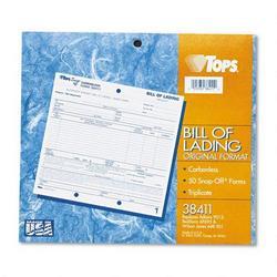 Tops Business Forms Snap Off® Bill of Lading, Short Form with o Hazard Info, Triplicate, 50 Sts/Pack (TOP38411)