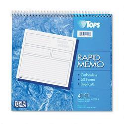 Tops Business Forms Spiralbound Rapid Memo Book, Duplicate Carbonless, 8 1/2x8 1/4, 50 Sets/Black (TOP4151)