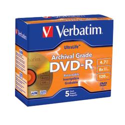 VERBATIM CORPORATION Verbatim 8x DVD-R Media - 4.7GB - 5 Pack
