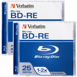 VERBATIM CORPORATION Verbatim Blu-ray Disc Re-writable BD-RE 25GB 2X Branded 2pk Jewel Case