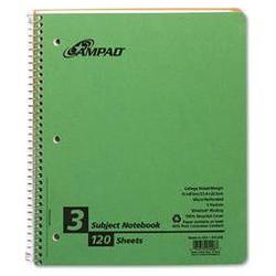 Ampad/Divi Of American Pd & Ppr Wirebound 3 Subject Notebook, Flush Cut Dividers, College Rule, 120 Sheets (AMP25428)